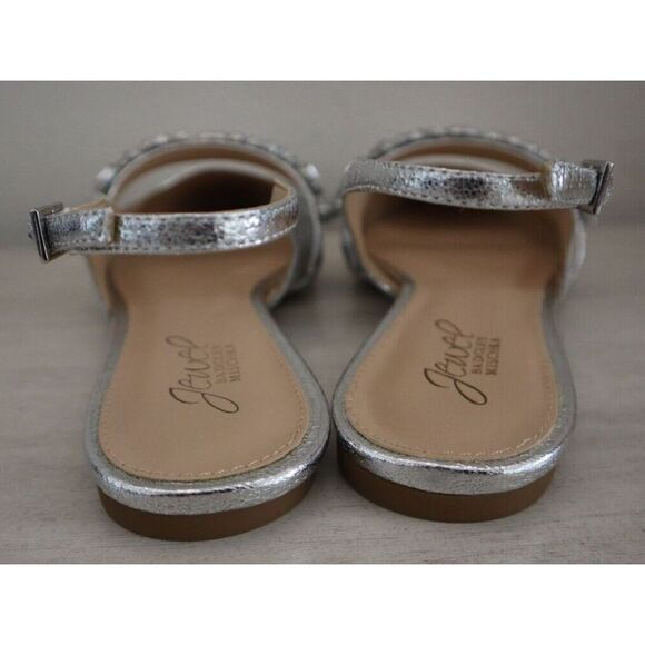 Jewel Badgley Mischka Women Sz 8.5 Silver Bambi Pointed Toe Slingback Flats - Picture 8 of 11